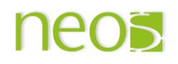 Grünes Logo mit dem Wort "neos" in moderner Schriftart.