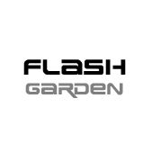 Schwarzer und grauer Text "Flash Garden" auf weißem Hintergrund.
