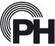 Schwarzes "PH"-Logo mit kreisförmigen Linien auf der linken Seite.