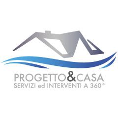 Logo di "Progetto & Casa" con tetto stilizzato e onde blu, testo: "Servizi ed Interventi a 360°".