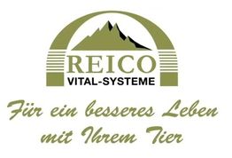 Logo mit Bergmotiv, Text: "REICO VITAL-SYSTEME. Für ein besseres Leben mit Ihrem Tier."