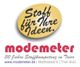 Modemeter-Logo mit Text: "Stoff für Ihre Ideen" und Adresse in Trier.
