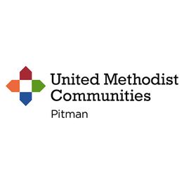 Logo of United Methodist Communities Pitman with colorful cross design.