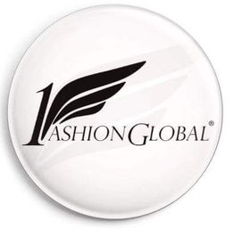 Logo de "Fashion Global" en blanco y negro con diseño de ala estilizada.
