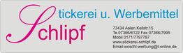 Stickerei Schlipf-Werbemittel: Kontaktinfo und Website in Aalen, Deutschland.