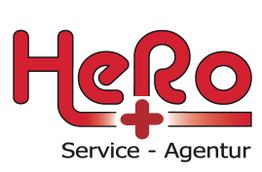 Rotes "HeRo" Logo mit einem Kreuz, darunter steht "Service - Agentur".