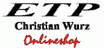 Schwarzer Text "ETP Christian Wurz"; roter Text "Onlineshop" auf weißem Hintergrund.