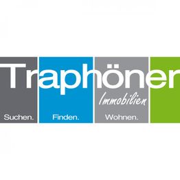 Logo von Traphöner Immobilien mit den Schlagworten: Suchen. Finden. Wohnen. Farbig unterlegt.