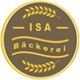 Braunes Logo mit gelbem Schriftzug "ISA Bäckerei" und Weizenähren.