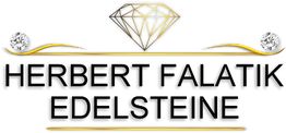 „Herbert Falatik Edelsteine“ mit Diamanten und goldenen Linien verziert.