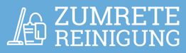 Weiße Reinigungsgeräte und Text "Zumrete Reinigung" auf blauem Hintergrund.