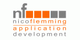 Logo mit "nf NicoFlemming Application Development" und orange-grauen Quadraten.