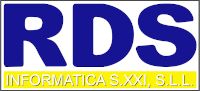 Texto: "RDS INFORMATICA S.XXI, S.L.L." en azul y amarillo sobre fondo blanco.