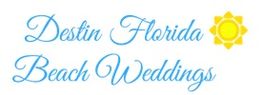 "Text 'Destin Florida Beach Weddings' with a yellow sun icon on the right."