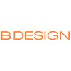 Logo mit dem Schriftzug "B DESIGN" in orange auf weißem Hintergrund.