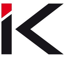 Schwarzes "K" mit rotem Akzent auf weißem Hintergrund.