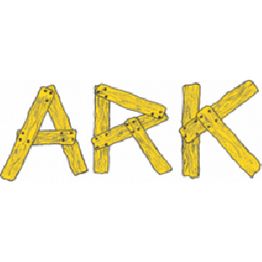 The word "ARK" is spelled out using yellow wooden planks with nails.