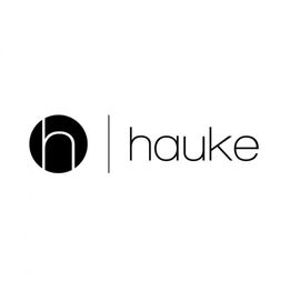 Logo mit stilisiertem Buchstaben "h" in einem Kreis und dem Wort "hauke" daneben.