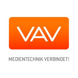 Orange VAV-Logo mit Text darunter: "MEDIENTECHNIK VERBINDET!".