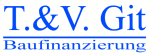 Logo mit blauem Text: T.&V. Git, Baufinanzierung.
