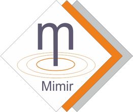 Logo mit einem stilisierten "m" und Kreisen, unten steht "Mimir".