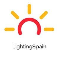 Logo de un sol rojo y amarillo con texto "LightingSpain" debajo.