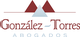 Logotipo de González-Torres Abogados con dos triángulos marrones y uno gris.