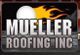 "Mueller Roofing Inc. logo with a flame and sphere design above bold text."