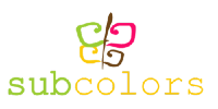 Logo met de tekst "subcolors" en kleurrijk abstract symbool erboven.