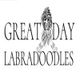 "Logo with text 'Great Day Labradoodles' and an illustration of a Labradoodle."