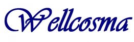 Blauer Wellcosma-Schriftzug in geschwungener Schrift auf weißem Hintergrund.