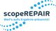 Logo mit Text: "scopeREPAIR – Weil's aufs Ergebnis ankommt!" in Blau mit Punkten.