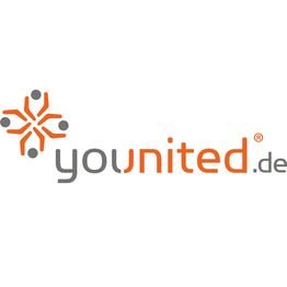 Logo von younited.de mit stilisierter, kreisförmiger Figur aus sechs orangefarbenen Linien.