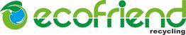 Logo der Firma ecofriend Recycling, grünes Design mit einem blauen Pfeil.