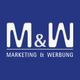Blaues Logo mit "M&W Marketing & Werbung" in weißer Schrift.