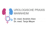 Urologische Praxis Mannheim, mit Symbolen für Nieren. Dr. med. Ibrahim Alan, Dr. med. Tanja Meyer.