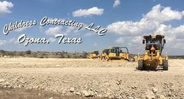 Construction site with heavy machinery and "Childress Contracting LLC, Ozona, Texas" text.