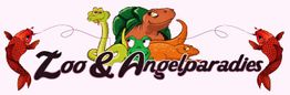 "Zoo & Angelparadies" mit Fischen, Schlange, Schildkröte und Echse auf rosa Hintergrund.