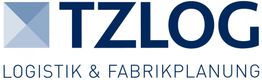 TZLOG-Logo mit Text "Logistik & Fabrikplanung" und einem blauen Quadrat links.