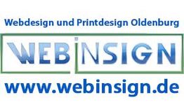 Logo mit Text: "Webdesign und Printdesign Oldenburg. WEBINSIGN. www.webinsign.de".