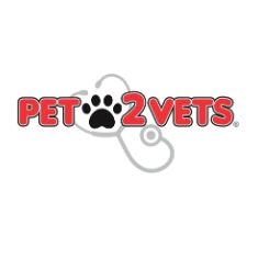 Logo with "Pet 2 Vets" in red and a paw print, overlaid on a stethoscope design.