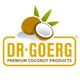 Logo von Dr. Goerg, Premium-Kokosnussprodukte, mit geöffneter Kokosnuss und grünen Blättern.