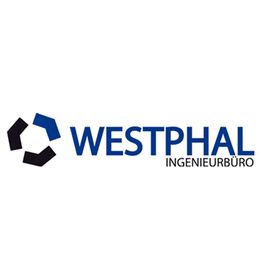 Logo von Westphal Ingenieurbüro mit blauem und schwarzem abstraktem Symbol links vom Text.