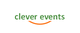 Logo mit grünem Text "clever events" und einem orangefarbenen geschwungenen Strich darunter.