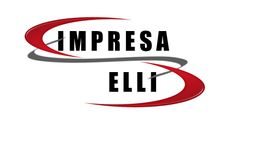 Logo con testo "Impresa Elli" e linee curve rosse e grigie avvolgenti.