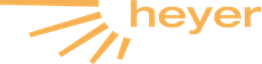 Logo mit gelber Sonne und Schriftzug "heyer" in grau.