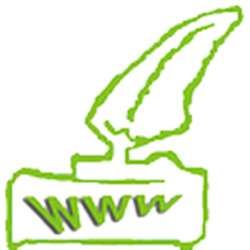 Grünes Logo mit Feder und „www“-Text, stilisierte Grafik auf weißem Hintergrund.