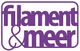Paars logo met tekst "filament & meer" in een omlijnd kader.