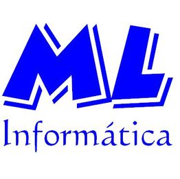 Logo azul de "ML Informática" con letras grandes y llamativas.