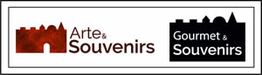 Logos de "Arte & Souvenirs" y "Gourmet & Souvenirs" con siluetas arquitectónicas.